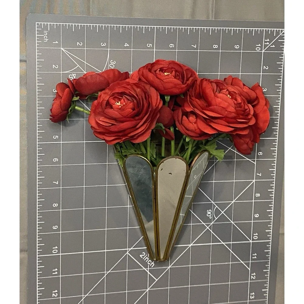 Mirrored Metal Wall Flower Hanger With A Dozen Faux Red Roses